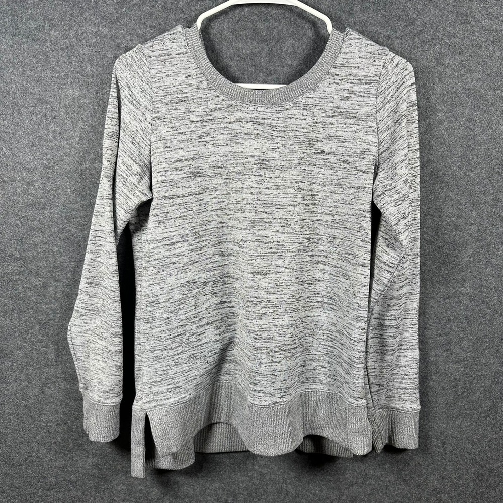 90 Degree by Reflex Womens Medium Grey Marled Lattice Back Sweatshirt Pullover